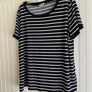 Anne Klein Dark Navy & White Striped Top XL